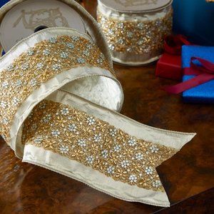 D. Stevens Metallic Ribbon with Crystal Floral, 4"W x 5 yards